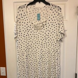 White and black polka dot skater dress midi